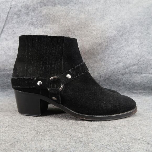 AllSaints Shoes Womens 40 Bootie Harness Leather Block Heel Fashion Slip On Boot - Picture 16 of 16